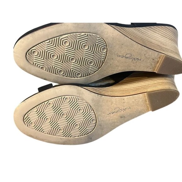 Halogen Suede Shoe 11 Black Wedge Buckle Sandal Heel Neutral Indie Hippie Boho - Picture 9 of 16